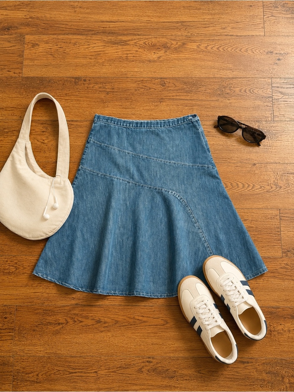 FDJ French Dressing Denim Flare Skirt Size 14 Blue Midi A-Line Y2K